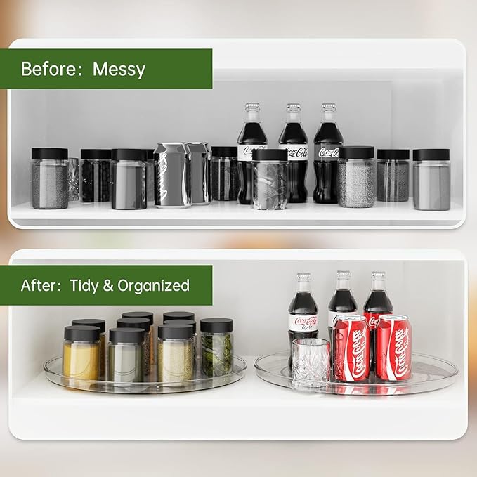 10.6 Inch Lazy Susan Organizer 2 Pack, Clear Turntable Organizer for Cabinet, Plastic Rotating Spice Rack Pantry Organization and Storage for Kitchen, Bathroom, Countertop, Table, Fridge