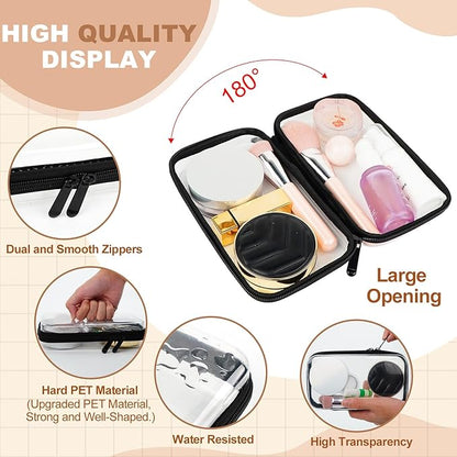 3PCS Clear Hard Shell Zipper Case,Toy Organizers and Storage Box,Clear Toiletry Cosmetic Case,Travel Makeup Bags, Diaper Bag Organizer,Pencil Case,Stackable Portable Transparent Zipper Pouches Black-S