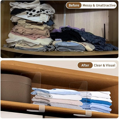 Acrylic Closet Shelf Dividers, Heavy Duty Organizer for Clothes, Handbags, Sweaters & Towels - Transparent Storage Solution for Kitchen Cabinets, Wardrobes & Home Shelving (8Pack)