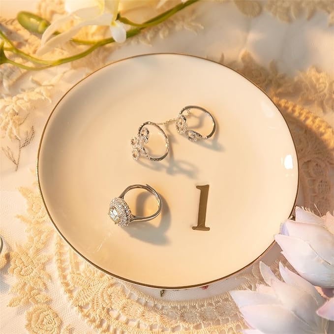 COMMGOAL Ceramic Ring Holder for Jewelry, Jewelry Tray, Ring Dish, Aesthetic Room Decor, Engagement Gifts Bride Gifts Wedding Gifts for Women, White, 4.75"(L)