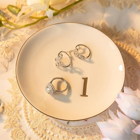 COMMGOAL Ceramic Ring Holder for Jewelry, Jewelry Tray, Ring Dish, Aesthetic Room Decor, Engagement Gifts Bride Gifts Wedding Gifts for Women, White, 4.75"(L)