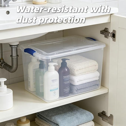 2-Pack 66 Quart Clear Plastic Storage Bins with Latching Lids, Blue Stackable Organizing Totes for Garage, Closet, and Home Organization