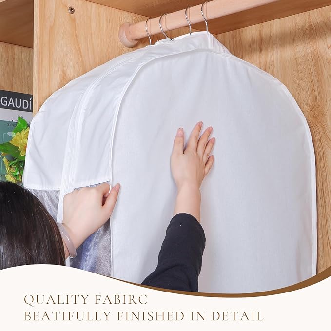 Univivi Premium Cotton Garment Bags for Hanging Clothes and Storage, 40 Inch Washable Suit Cover Bag with Extra Large 10" Gusset & Clear Window - Perfect for Suits, Coats, Jackets - 4 Pack