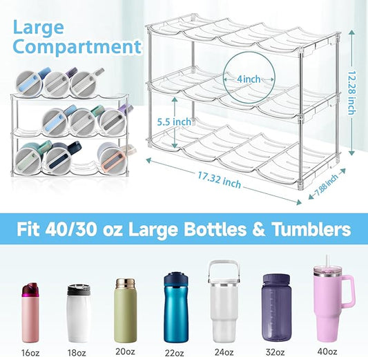 Stackable Water Bottle Organizer for Stanley 40 oz Tumbler, Larger Water Bottle Holder for Kitchen Cabinet, Pantry Organizers and Storage for Stanley Cup and Tumbler Organizer, Hold 12 Bottles