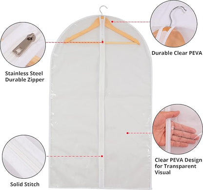 Clear Garment Bag Long Garment Bags for Gowns, Vinyl Dress Bags for Closet Storage, Coat Covers for Closet With Zipper Plastic Garment Bags for Hanging Clothes Long Dress - 24'' X 48''/12 Pack