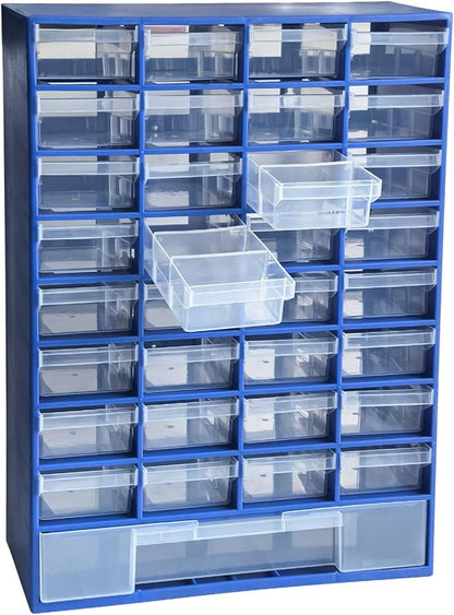 33 Drawer Plastic Small Parts Organizer, Storage Bin with Drawers for Hardware, Parts, Crafts, Beads, 11.8 x 16.1 x 5.2 Inches (Blue)