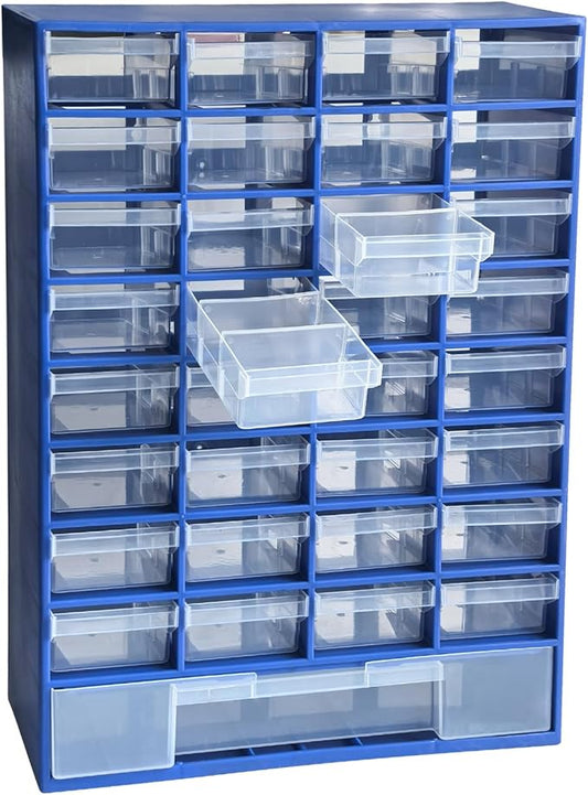 33 Drawer Plastic Small Parts Organizer, Storage Bin with Drawers for Hardware, Parts, Crafts, Beads, 11.8 x 16.1 x 5.2 Inches (Blue)