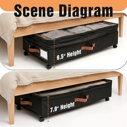 AVOKIHI 2 Pack Under Bed Storage with Wheels, Rolling Underbed Storage Containers with Metal Frame, Dustproof Shoe Organizer & Clothes Drawer for Bedroom, Dorm Room Essentials