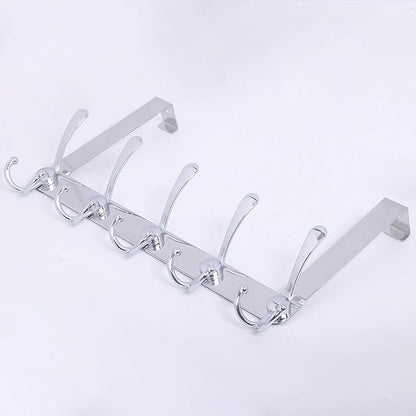 WEBI Over The Door Hook,Door Hanger Hook Rack with 5 Tri Hooks for Hanging Coats, Over The Door Towel Rack Door Coat Hanger Door Coat Rack for Bathroom,Behind Back of Door,Silver