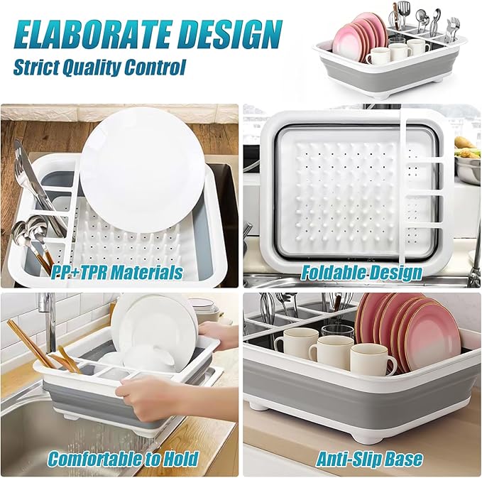 Collapsible Dish Drying Rack Portable Dish Rack for Kitchen RV Campers Travel Trailer - Space Saving Kitchen Storage Tray, Send Goods from Local Warehouse