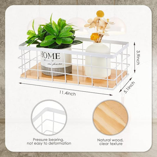 Funrous 2 Pcs Metal Small Wire Basket Wall Hanging Wire Basket Hang Small Bathroom Kitchen Storage Organizer Toilet Paper Mesh Storage Bin Shelf Rack with Base(White,11.42 x 5.12 x 3.94 Inches)
