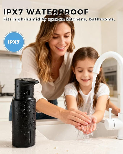 DODO MEKIA Automatic Liquid Soap Dispenser Touchless, 304 Stainless Steel Bottle Body &16.2oz/480ml Rechargeable, 3 Adjustable Liquid Levels, IPX7 Waterproof, for Kitchen Bathroom, Black