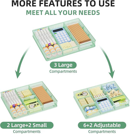 Marbrasse Desk Drawer Organizer, Metal Mesh Drawer Organizer Tray with 5 Adjustable Compartments,Desk Organizers and Accessories for Home,Office,Kitchen,Makeup,Vanity (Green)