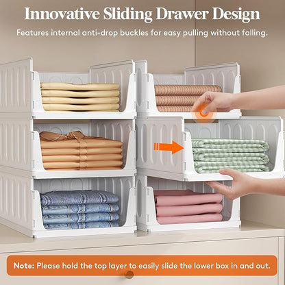 Lifewit 6 Pack Stackable Closet Organizers and Storage Basket for Clothes, Plastic Storage Bins for Wardrobe, Multifunctional Drawer Organizer for Bathroom, Kitchen, Laundry Room, Office, Dorm, White