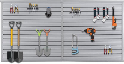 Heavy Duty PVC Slatwall Garage Organizer System, 8ft x 4ft Wall Mounted Panel Kit with 10 Hooks, 75lb/sq ft Capacity, Charcoal Grey Tool Storage Rack for Workshop & Retail Display