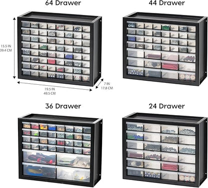 IRIS USA Plastic Storage Drawers, 26-Drawer, Stackable Teacher Toolbox, Small Parts Organizer Cabinet for Sticker Crayon Marker Bead Balloon Building Bricks Tool Hardware, Garage Storage Bins, Black