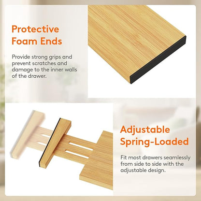 Lifewit 5 Pack 4" High Bamboo Drawer Dividers, 12-16" Adjustable Drawer Organizers for Clothes, Wood Dresser Drawer Divider, Expandable Deep Drawer Separators for Dresser, Kitchen, Bedroom, Bathroom