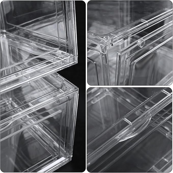 Waikhomes 6 Pack Shoe Boxes, Clear Stackable Plastic Sneaker Box Container, Side Open Shoe Organizer Case Container with Magnetic Clear Door