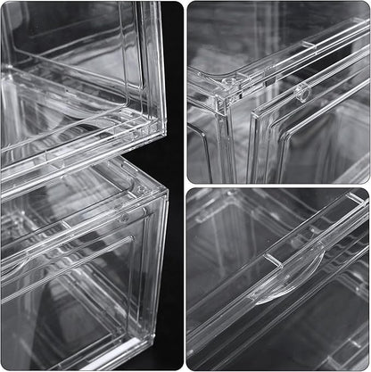 Waikhomes 6 Pack Shoe Boxes, Clear Stackable Plastic Sneaker Box Container, Side Open Shoe Organizer Case Container with Magnetic Clear Door
