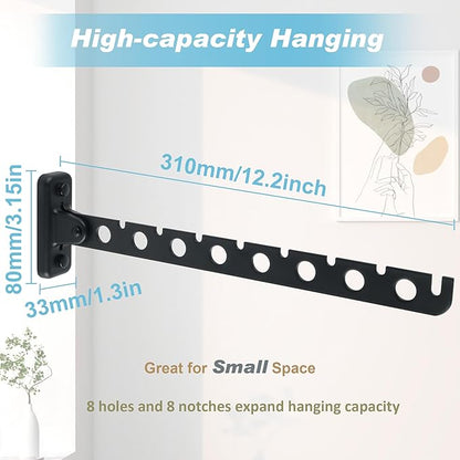 Alise Clothes Drying Rack Wall Mounted Coat Hanger Black,Foldable Hangers Rack Clothes Hook Closet Storage Organizer,Swivel Space Saving Clothes Hanger Rack for Bedroom Bathroom Laundry,2 Pack