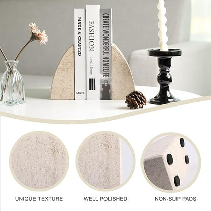 Koville Marble Bookends for Shelves, Large Bookends for Heavy Books, Non-Slip Heavy Duty Book Stopper for CD/Movies, Aesthetic Decorative Bookends for Shelves Table Home Decor(Brown)