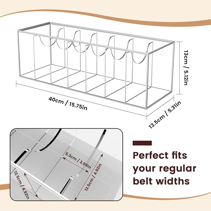 SIKWO Acrylic Belt Organizer with Separated Cover, 7 Compartment Clear Storage Case for Belts, Ties & Bow Ties | Closet & Drawer Display Holder for Men & Women Dust-proof Rack