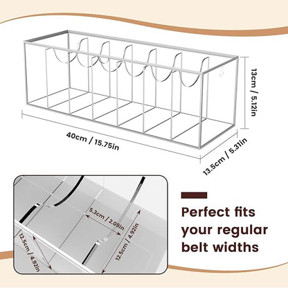 SIKWO Acrylic Belt Organizer with Separated Cover, 7 Compartment Clear Storage Case for Belts, Ties & Bow Ties | Closet & Drawer Display Holder for Men & Women Dust-proof Rack