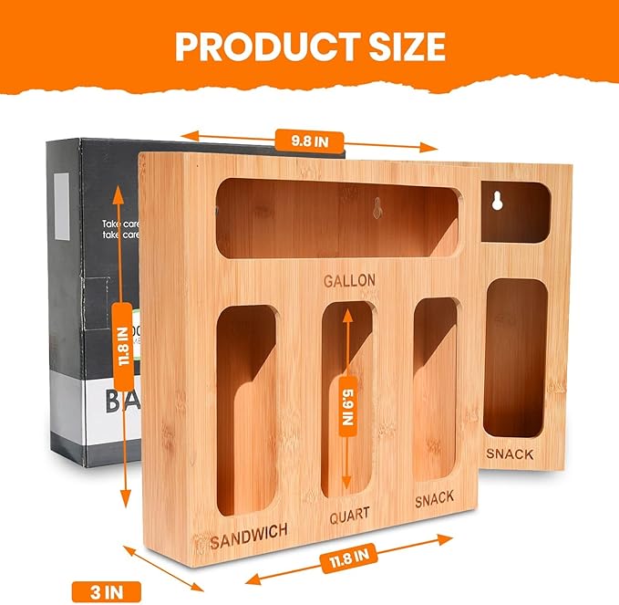 Earth’s Dreams Bamboo Kitchen Drawer Organizer – Resealable Food Storage Bag Holder for Gallon, Quart, Sandwich & Snack Sizes – Eco-Friendly Baggie Organizer for Plastic Storage Bags