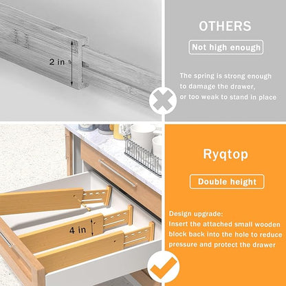 Bamboo Drawer Dividers 4" High, 12.8-18" Adjustable Drawer Organizers for Clothes,Expandable Dresser Separators in Bedroom/Kitchen/Bathroom/Office Organization and Storage,6 Pack