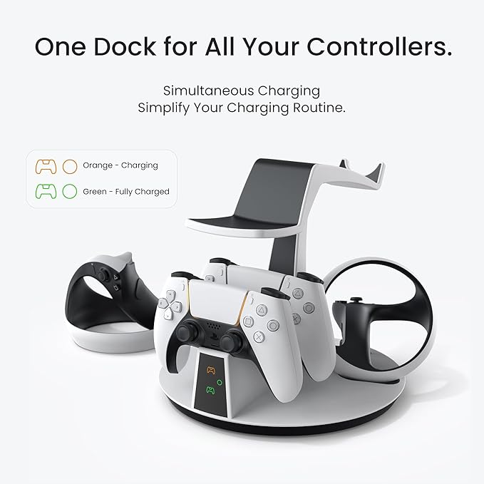 KIWI design D2 3-in-1 Controller Charging Station for PSVR2 and PS5 with VR Display Stand and LED-Charging Indicator