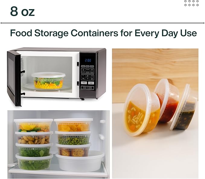 ProTakeOut 8oz [50 set] Heavy Duty Plastic Deli Container | BPA-Free Food Storage with Airtight Leak‑Proof Lids | Microwave, Freezer & Dishwasher Safe – Stackable, Bulk Reusable Soup & Meal Prep Tub