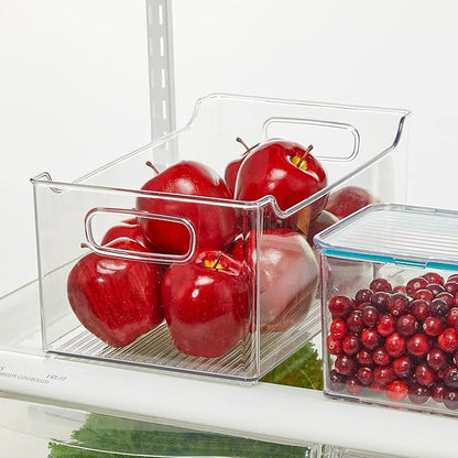 mDesign Modern Plastic Open Front Dip Storage Organizer Bin Basket with Built-In Handles for Kitchen Organizing, Fridge Shelf, Cubby, Cabinet, or Pantry Organization, Ligne Collection - 2 Pack - Clear