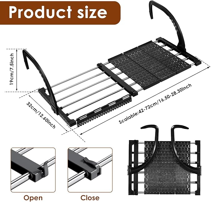 Portable Clothes Drying Rack for Balcony,Foldable Railings Windowsill, Retractable Radiator Clothes Airer,28"x13" Folding Towel Rack Indoor Outdoor Travel Laundry Rack with Clips (B-28"x13")