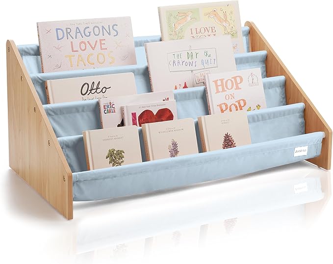 ZICOTO Decorative Wooden Bookshelf for Kids Rooms - Keeps Plenty of Books Neatly Organized & Within Reach for Toddlers - Easy Install Montessori Book Shelf for Baby's Bedroom or Playroom Decor