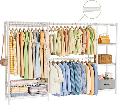 Coat Rack Clothes Wardrobe：Closet Organizer and Storage Clothing Garment Rack with Shelves Heavy Duty for Hanging Clothes Portable Adjustable White 15.8" Dx(70-88.5)" Wx76.5 H