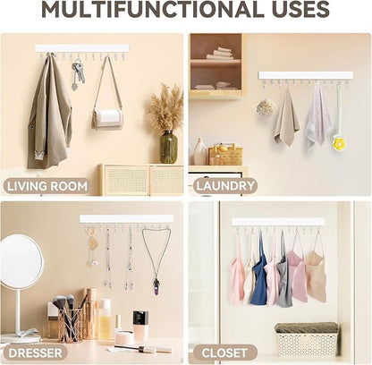 HOMEBROS Belt Hanger Wall Mount, Wooden Closet Belt Organizer with 24 Metal Hooks, Large Capacity, White, 2 Pcs