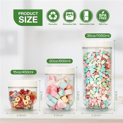 Hoa Kinh Glass Overnight Oats Jars with Lids, 3Pack Leak Proof Small Stackable Glass Jar Kitchen Canisters for Overnight Oats, Cereal, Clear Empty Jars with Lids for Kitchen
