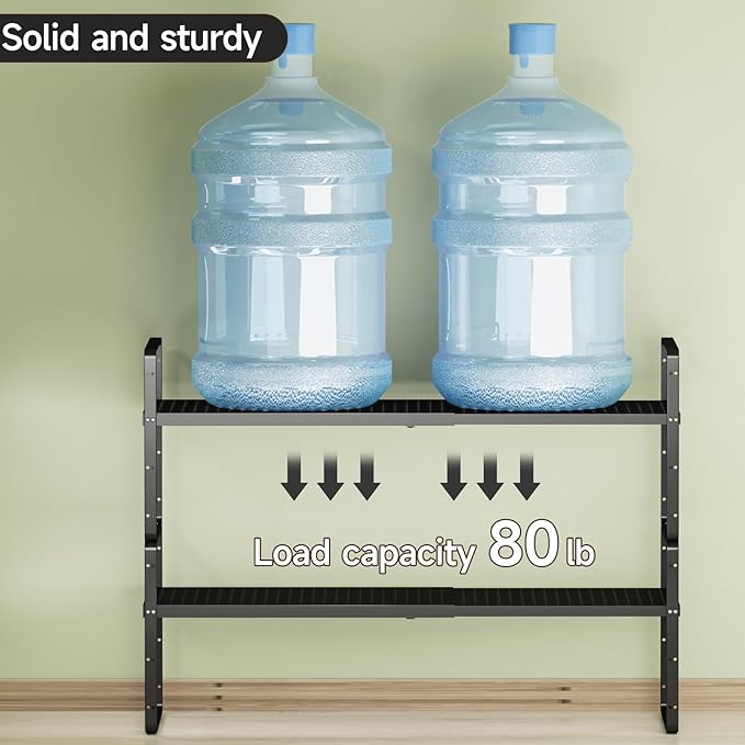 jkxoo 2Pack Expandable Cabinet Countertop Shelves 16.5-27’’L, Adjustable Metal Spice Rack Organizer, Stackable Kitchen Counter Storage Shelves Organizers for Cabinet Organization, Black