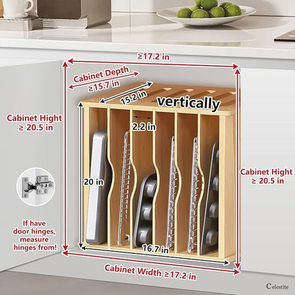 celestite Wooden Tray Dividers for Cabinets, Cookie Sheet Organizer for Cabinet, Baking Sheet Pan Organizer for Kitchen Organizers and Storage (7 Tier 20" Wx16.7 Hx15.2 D)