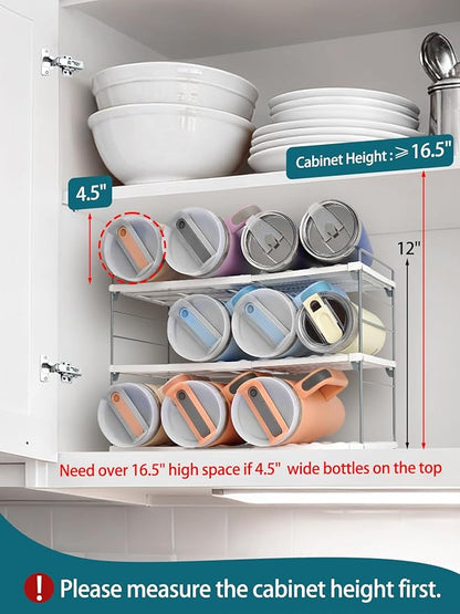 Upgraded Large Expandable Water Bottle Organizer for 40 oz Stanley, Owala & Yeti Tumblers, Adjustable Storage Rack for Travel Mug Cabinet, Pantry, and Kitchen Organization, Fits 20/30 oz Bottles Too