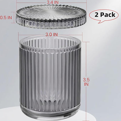 2 Pack Glass Qtip Holder Dispenser Set - Bathroom Organizer for Cotton Swabs, Balls, Pads, Floss Picks - Clear Apothecary Jars for Vanity, Makeup Storage, Bathroom Accessories Decor (Gray&Black)