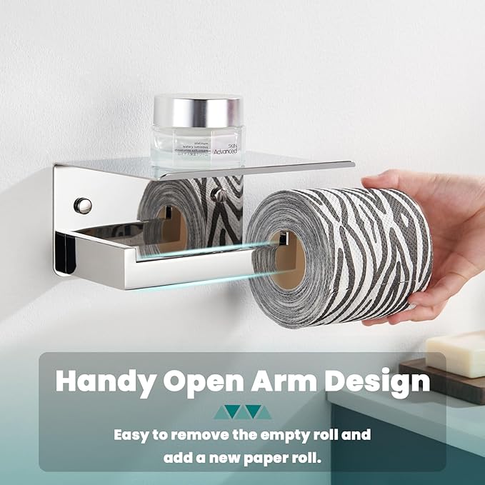 Suyar Toilet Paper Holder Polished Chrome, SUS 304 Stainless Steel Bathroom Toilet Paper Roll Holder with Storage Shelf Wall Mounted