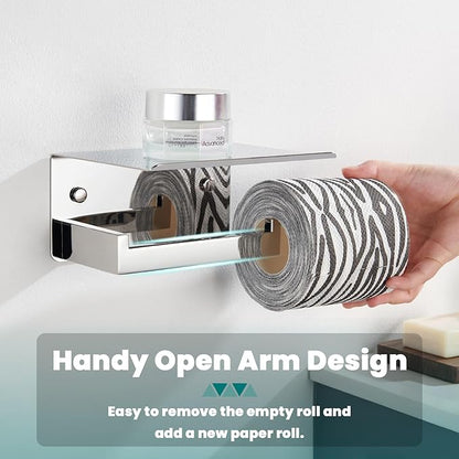 Suyar Toilet Paper Holder Polished Chrome, SUS 304 Stainless Steel Bathroom Toilet Paper Roll Holder with Storage Shelf Wall Mounted