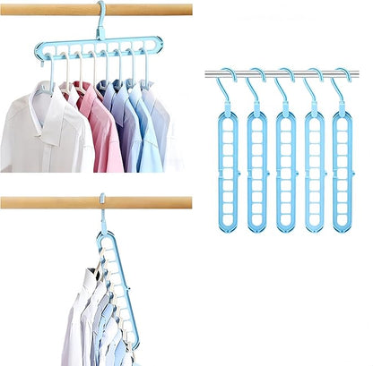 YZÉ BY YIZHE 【9-Space Saving Hangers】, 【Heavy Duty PP Plastic】 【Cascading Hanger Organizer 】 with Anti-Skid Foldable Design for Closet (Blue, 5)