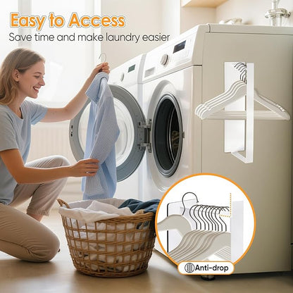 Magnetic Hanger Organizer, Strong Magnetic Hanger Holder for Washing Machine Laundry Room Organization Space Saving Hangers Storage Rack Stacker, White