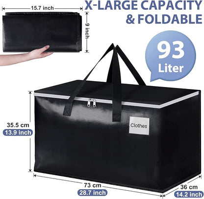 StorageRight Heavy Duty Moving Boxes-Moving Bags with Zipper, Reinforced Handles and Tag Pocket-Collapsible Moving Supplies-Totes for Storage Great for moving, Storage and Travel 93L(Black-6 Pack)