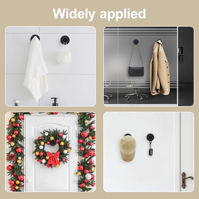 Javjicy Suction Cup Hooks,Wreath Hangers for Front Door,Over The Door Hooks for Hanging,Shower Wall Hooks,Pack of 4 (2 Gold 2 Black)