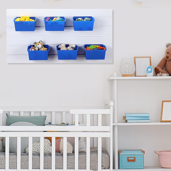 Unittype 18 Pcs Slat Wall Bins Slat Wall Accessories Storage Bins Plastic Containers Organizer for Garage Craft Room Tool Shed Workshop(Blue)