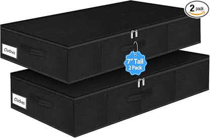 boailydi Under Bed Storage Bags with Zipper, 7 Inch Tall Underbed Storage Containers with Rigid Sides & Bottom,30x15x6.7 Inches, Large Clothes Organizer Box for Bedroom, Dorm, Couch, Black
