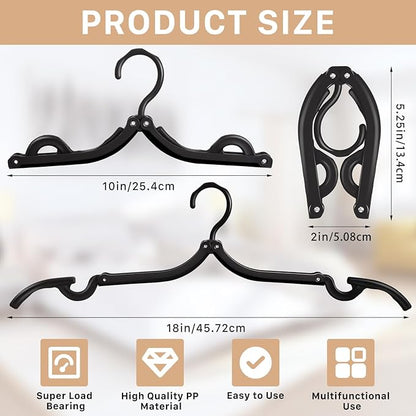 24Pcs Travel Hangers,Portable Folding Hanger,Lightweight Folding Hanger Non-Slip Travel Accessories for Clothes,Black Foldable Hangers Clothes Drying Rack for Home Outdoor Indoor